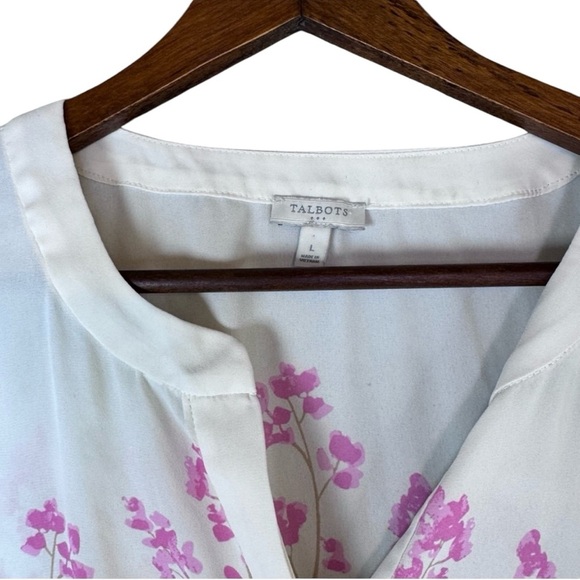 Talbots Pink and White Floral Women's Button up Blouse Large - Picture 13 of 13